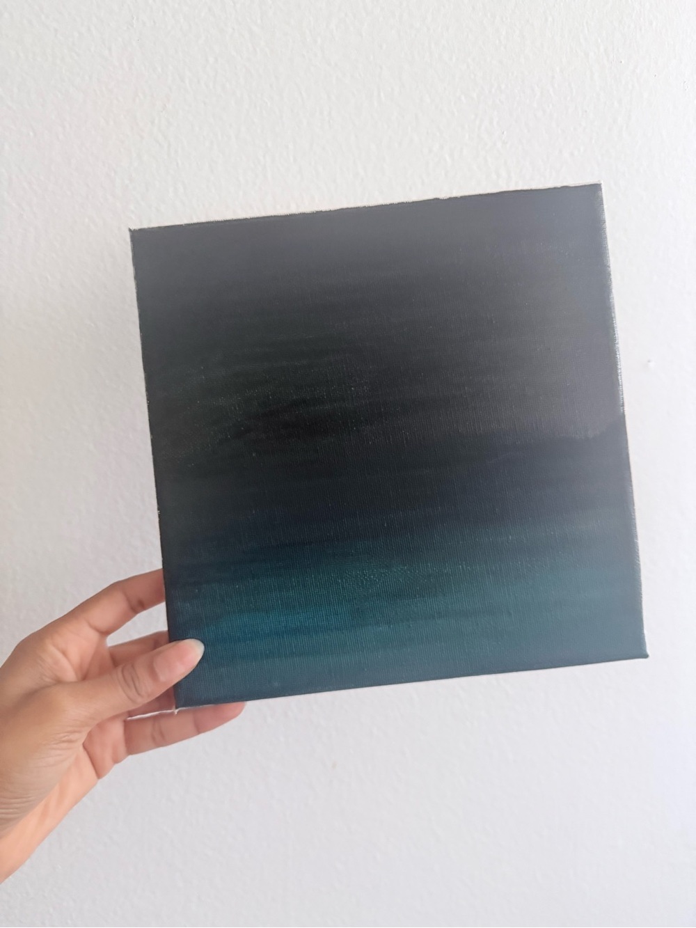 Hand-Painted Teal and Black Gradient Canvas Wall Art